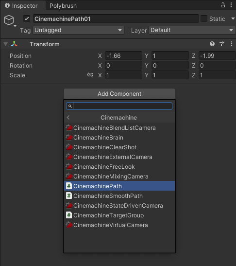 CinemachinePath add compornent